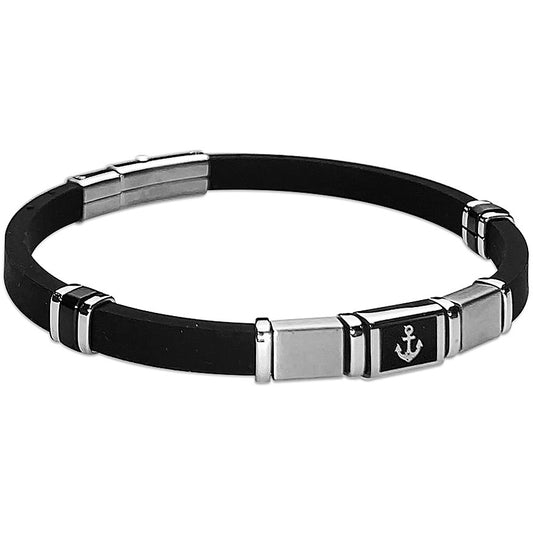 Pulsera Hombre Caucho Negro con Ancla ABR591A