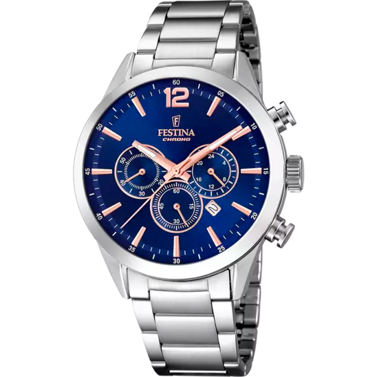 Reloj cronógrafo atemporal azul y acero F20343/9 para hombre