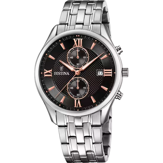 Reloj cronógrafo atemporal negro y acero F6854/7 para hombre