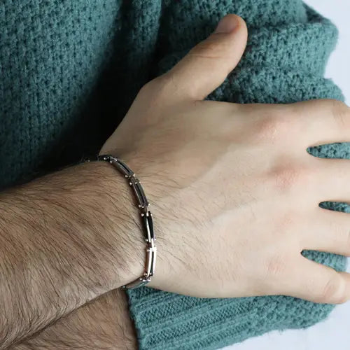 Bracciale Uomo Alfa Silver e Pvd Rosato e Nero SAEV27