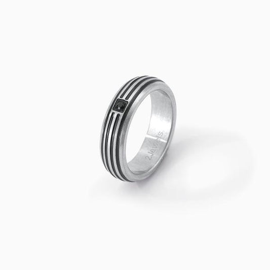 Anello Uomo Zigrinato con Zircone Nero 221076