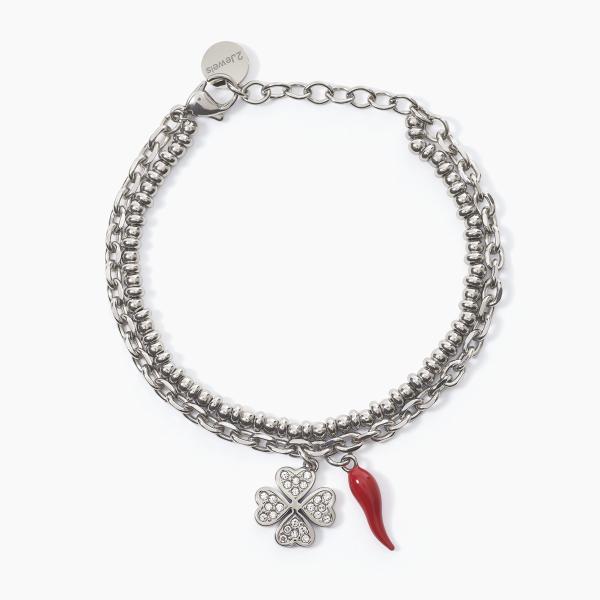 Pulsera Trébol de Cuatro Hojas y Cuerno Rojo 232310