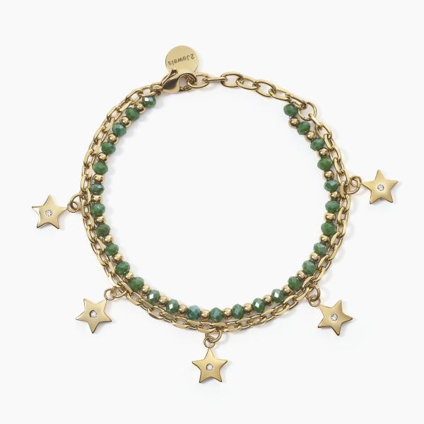 Pulsera Dorada y Verde con Estrellas 232319