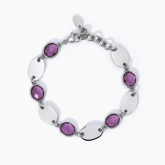 Pulsera Cristal Morado y Ovalos Brillantes 232337