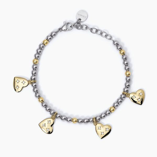 Pulsera con Bolitas y Corazones Dorados 232347