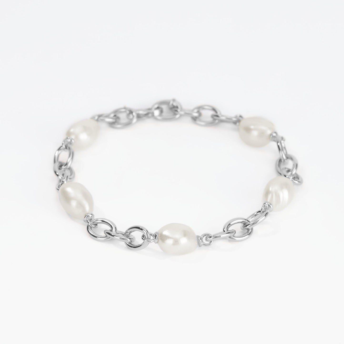 Encantadora Pulsera Malla Oval Perlas Barrocas 533337