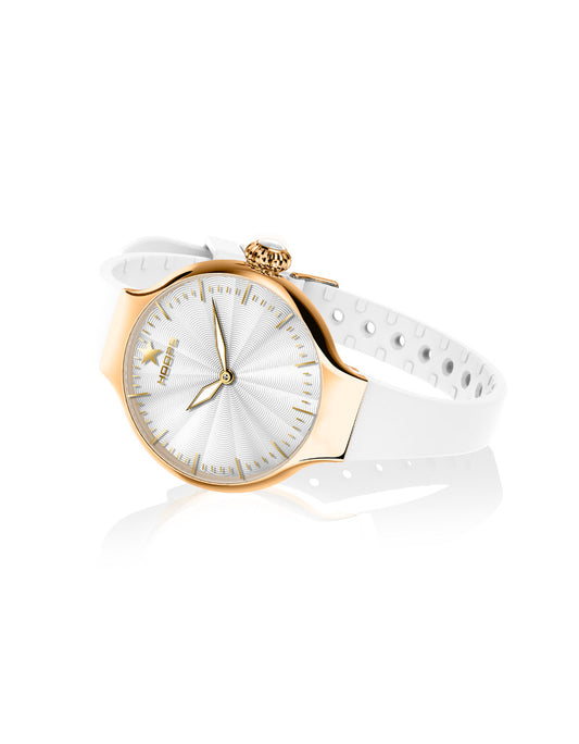 Nouveau Chérie Reloj deslizante dorado y blanco para mujer 2634L-YG02