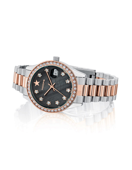 Super Luxury Rose Gold y Black Mother of Pearl Reloj para mujer 2641L-SRG02 