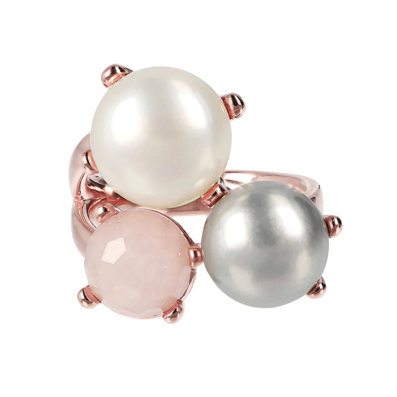 Anillo de perlas de agua dulce y cuarzo rosa WSBZ01095.RQ-PRL
