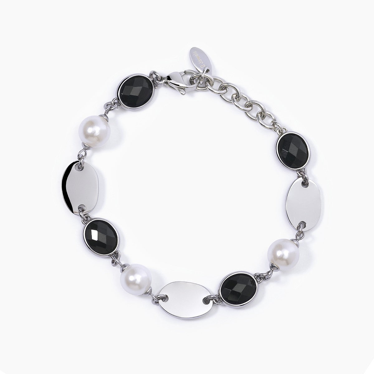 Bracciale con Elementi Glass Nero e Perla 8mm 232407