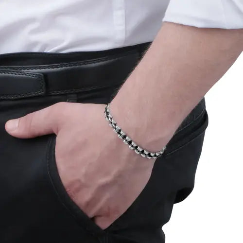 Pulsera Hombre Cerámica Acero y Negro SAFR05