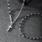 Collar Cruz Hombre Plata y Negro SKR66