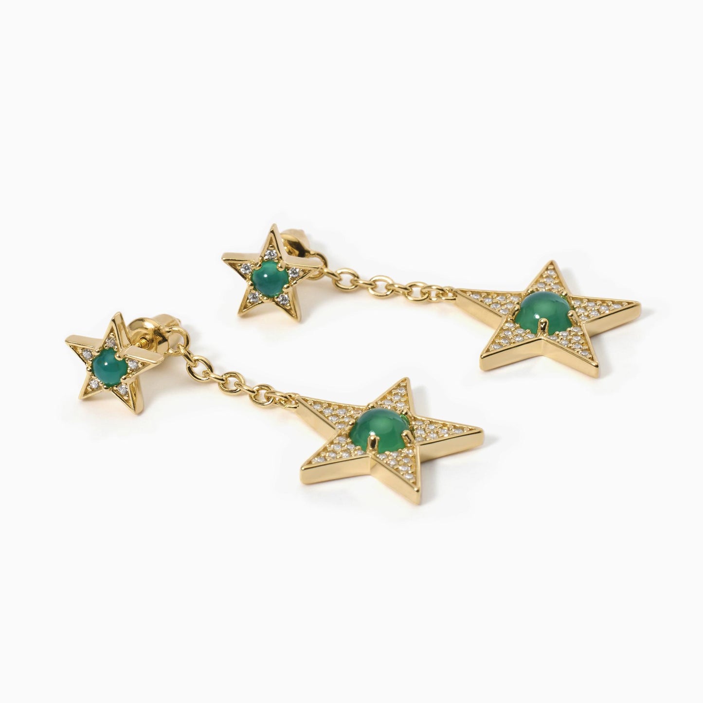 Pendientes Starlet Dorada con Estrella de Ágata Verde y Circonitas 563556