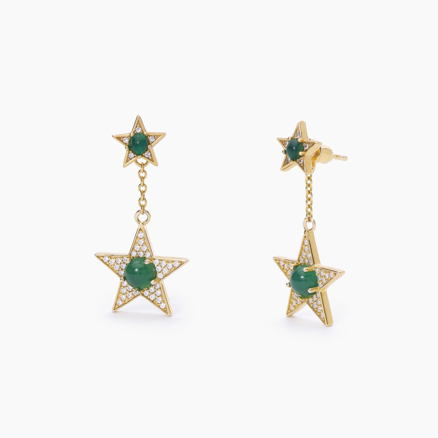 Pendientes Starlet Dorada con Estrella de Ágata Verde y Circonitas 563556