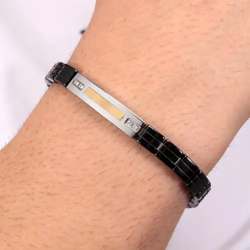 Bracciale Uomo Gold Silver, Nero e Dorato SATM11