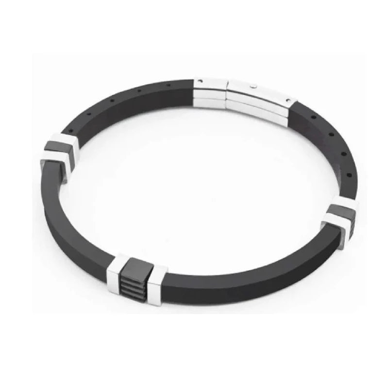 Bracciale Uomo 4US Acciaio e Gomma Nera 4UBR4152