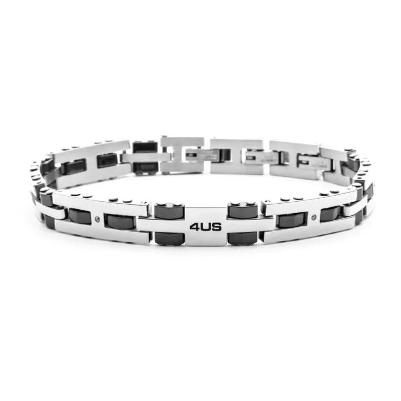 Pulsera 4US Hombre Acero y Cerámica Negra 4UBR5592