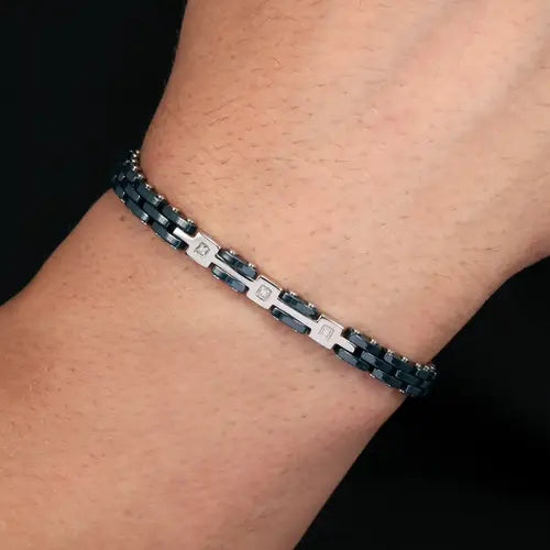 Pulsera Hombre Acero y Diamantes Azules SAUK04