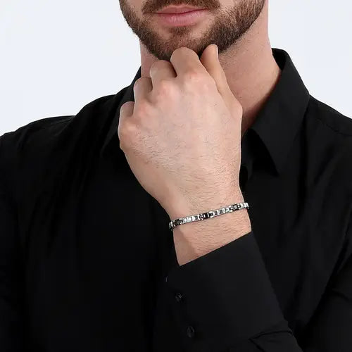 SALS78 Brazalete Motown de acero y negro para hombre