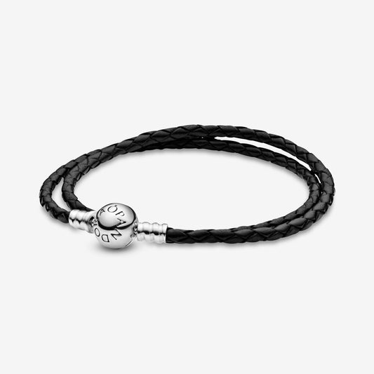 Pulsera Doble Cuero Negro 590745CBKD