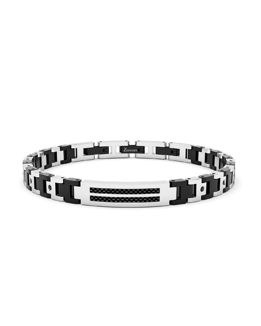 Bracciale Uomo Con Targa e Doppia Riga Nera EHB281