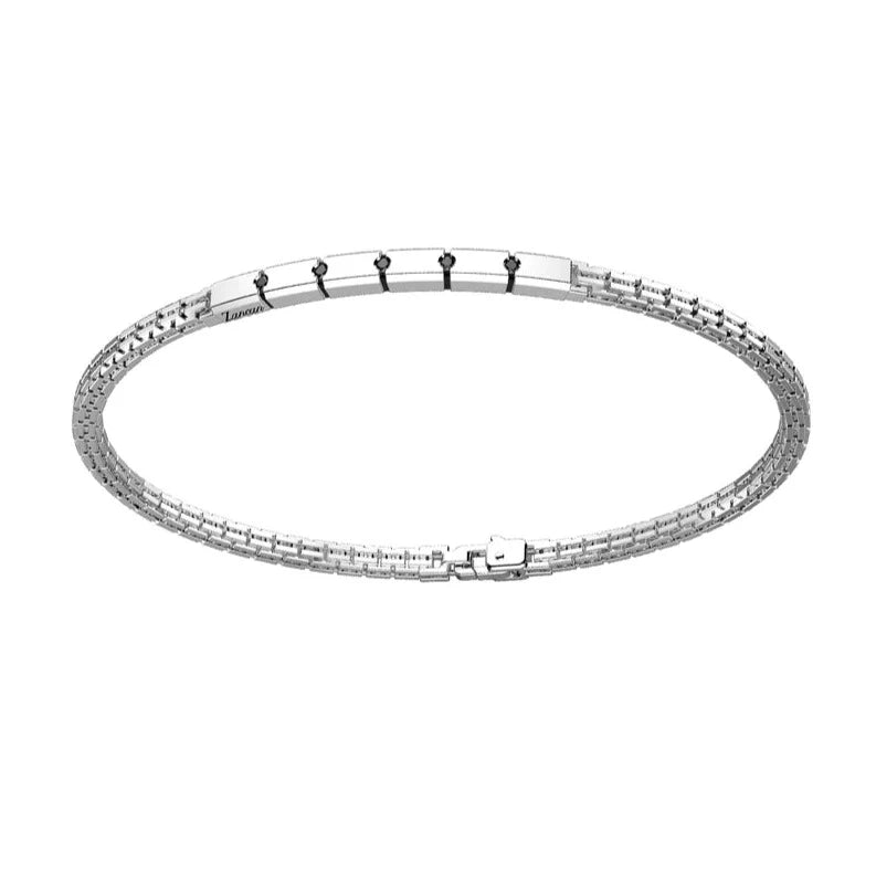 Bracciale Uomo in Argento con Targa e Spinelli Neri ESB155