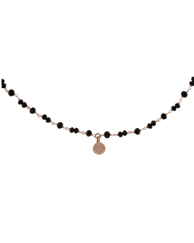 Collana Gipsy Chic Tierra Rosato e Nero Medaglietta Cuore GR-GIP 1 V4 N