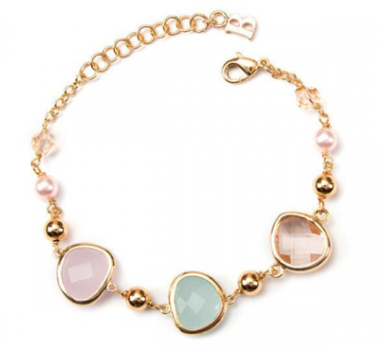 Bracciale Dorato con Cristalli Verdi, Rosa Opaco e Pesca XBR149D