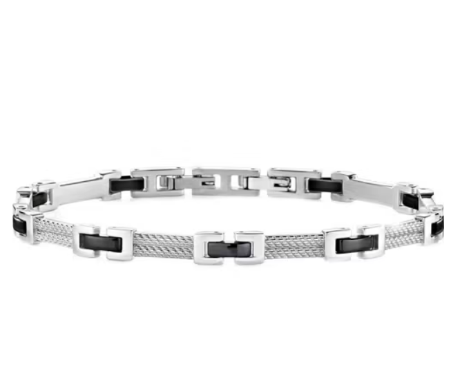 Bracciale Uomo Argentato e Acciaio Nero SKR36