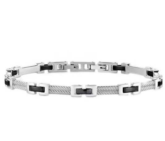 Bracciale Uomo Argentato e Acciaio Nero SKR36