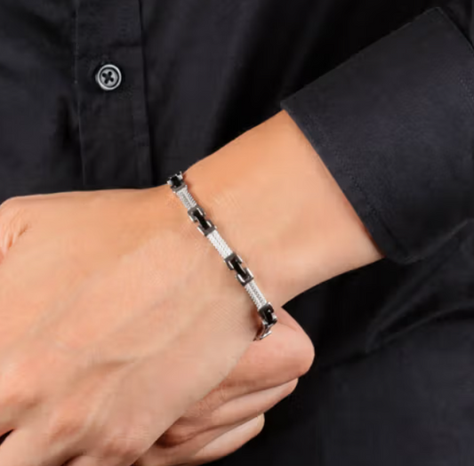 Bracciale Uomo Argentato e Acciaio Nero SKR36