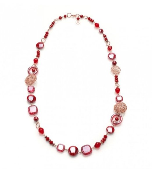 Collana Lunga Natural Circle Rosso COB03A11