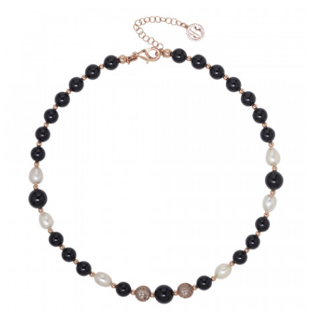 Collar con Perlas Naturales y Obsidiana GR734RS