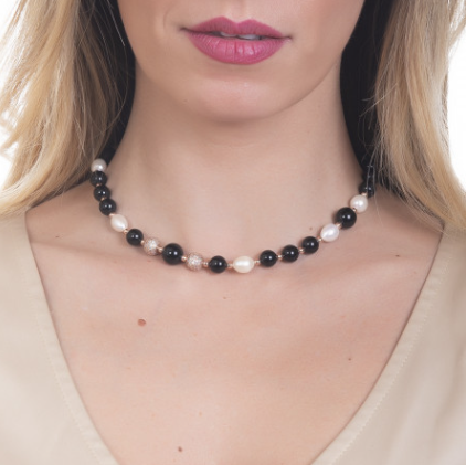 Collar con Perlas Naturales y Obsidiana GR734RS