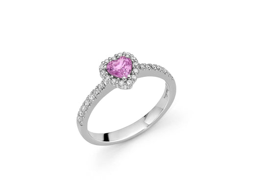 Anillo de gemas premium de diamantes y corazón de zafiro rosa LID3549