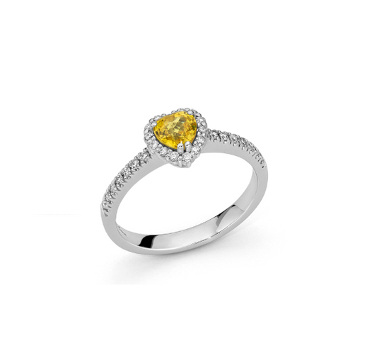 Anello Premium Gemme Zaffiro Giallo Cuore con Diamanti LID3550