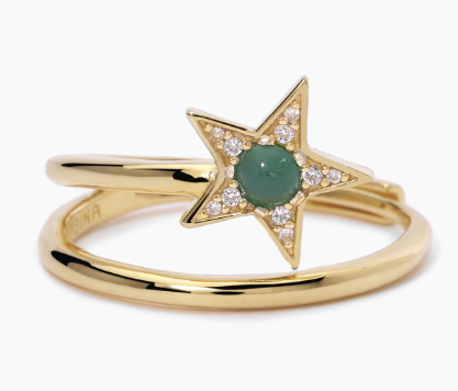Anillo Starlet Dorada Con Estrella De Ágata Verde Y Circonitas 523276