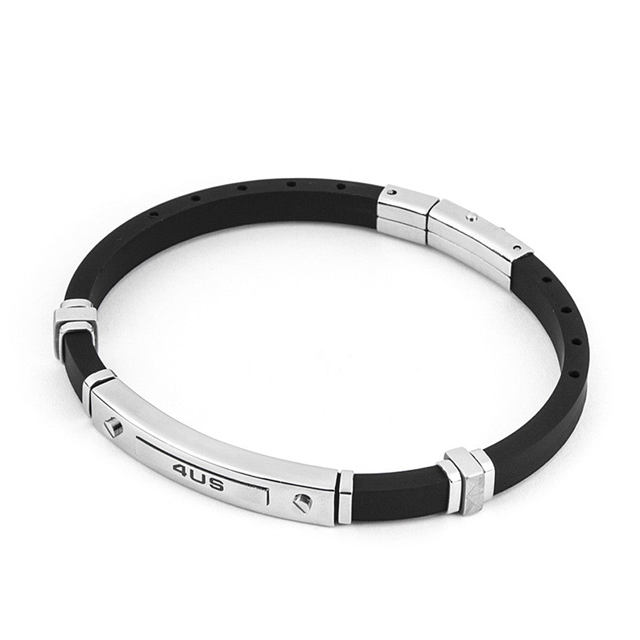 4US Pulsera de plata y caucho negro para hombre 4UBR4444