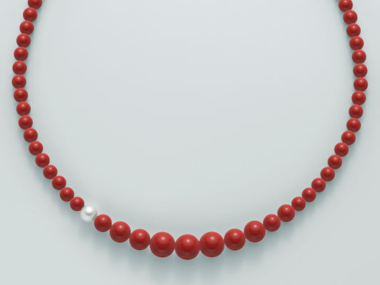 Collana Perle Corallo Rosso 8mm,12mm e 14mm e Bianco 10mm PCL4655