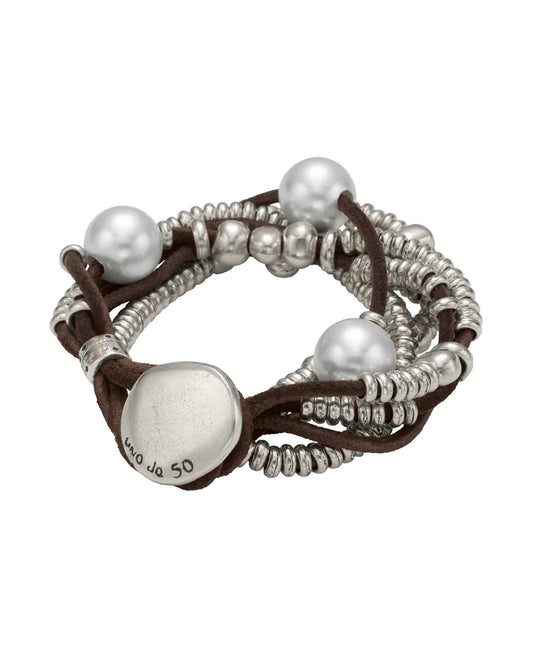 Pulsera El Lìo Pardo Plata y Perlas Marrones Grandes PUL0578MT