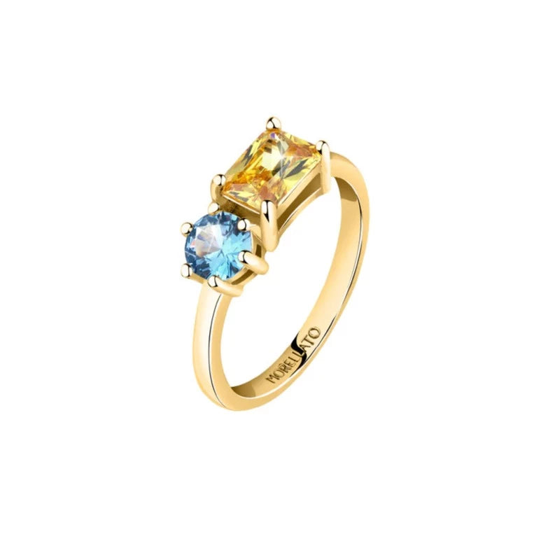 Anillo Dorado con Cristales Amarillos y Azules SAVY09