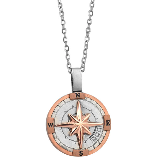 Collana Uomo Pendente con Rosa dei Venti Rosato AGR212R