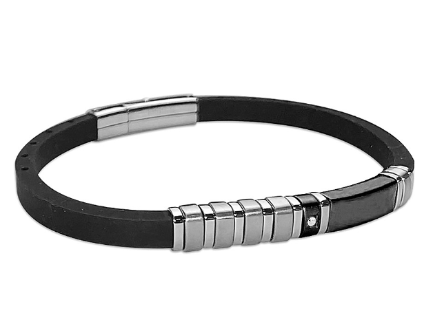 Bracciale Uomo In Caucciù Nero E Acciaio ABR593N