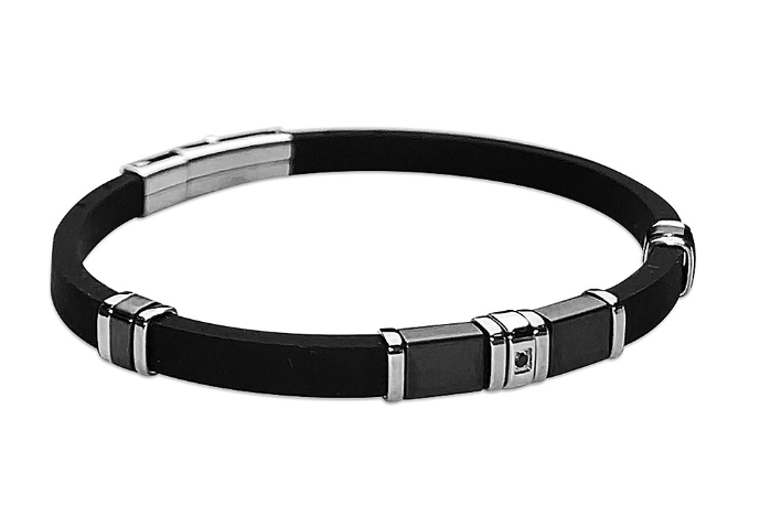 Pulsera De Hombre En Caucho Negro Con Zirconio Negro ABR592N