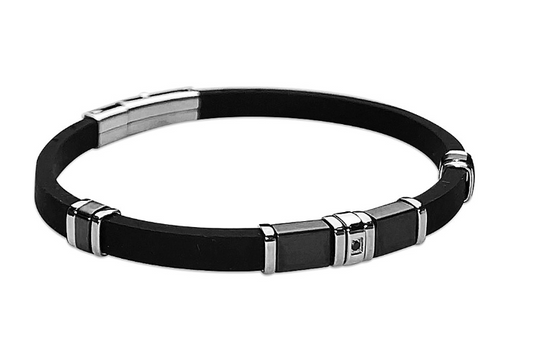 Pulsera De Hombre En Caucho Negro Con Zirconio Negro ABR592N