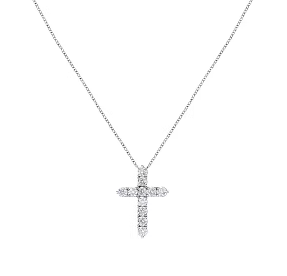 Collana Croce in Argento e Pietre Bianche SAIW116