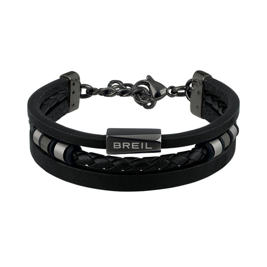 Bracciale Uomo Tre Giri Outer Pelle Nera TJ2668