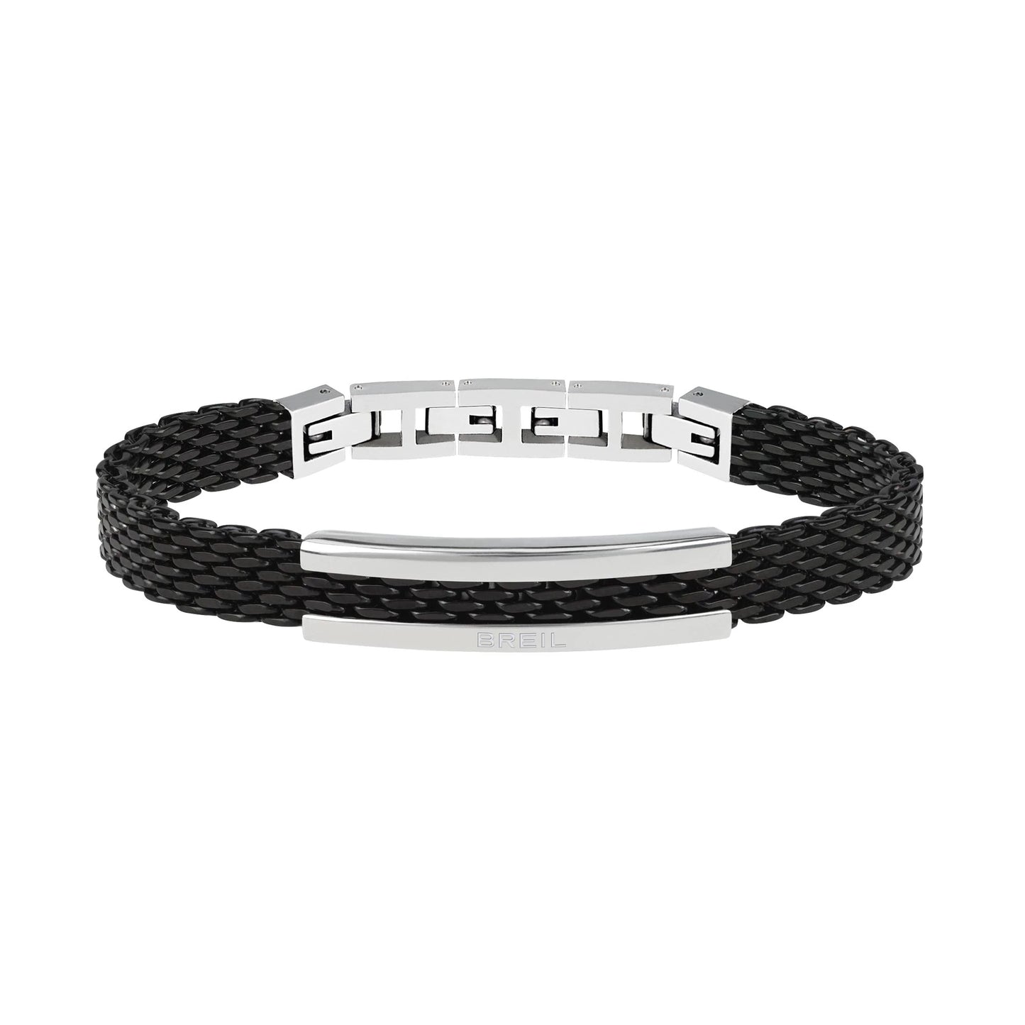 Pulsera Hombre Snap Negra y Plata TJ2742