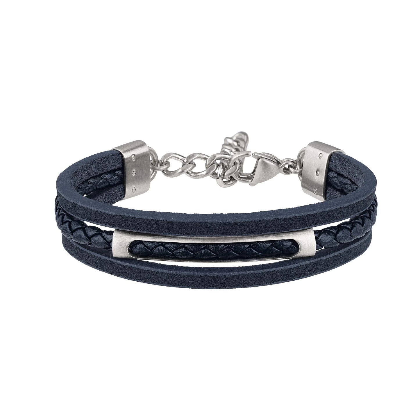 Pulsera B Mix para Hombre en Cuero Azul y Acero TJ3087