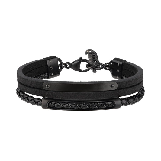 Pulsera Hombre Three Turns B Mix Cuero Negro TJ3088